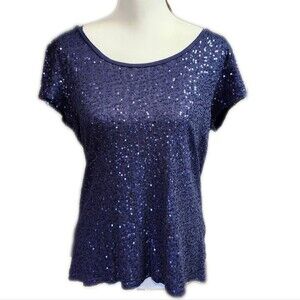 Calvin Klein 100% Cotton Tee T-shirt, Navy Blue With Small Sequins, M